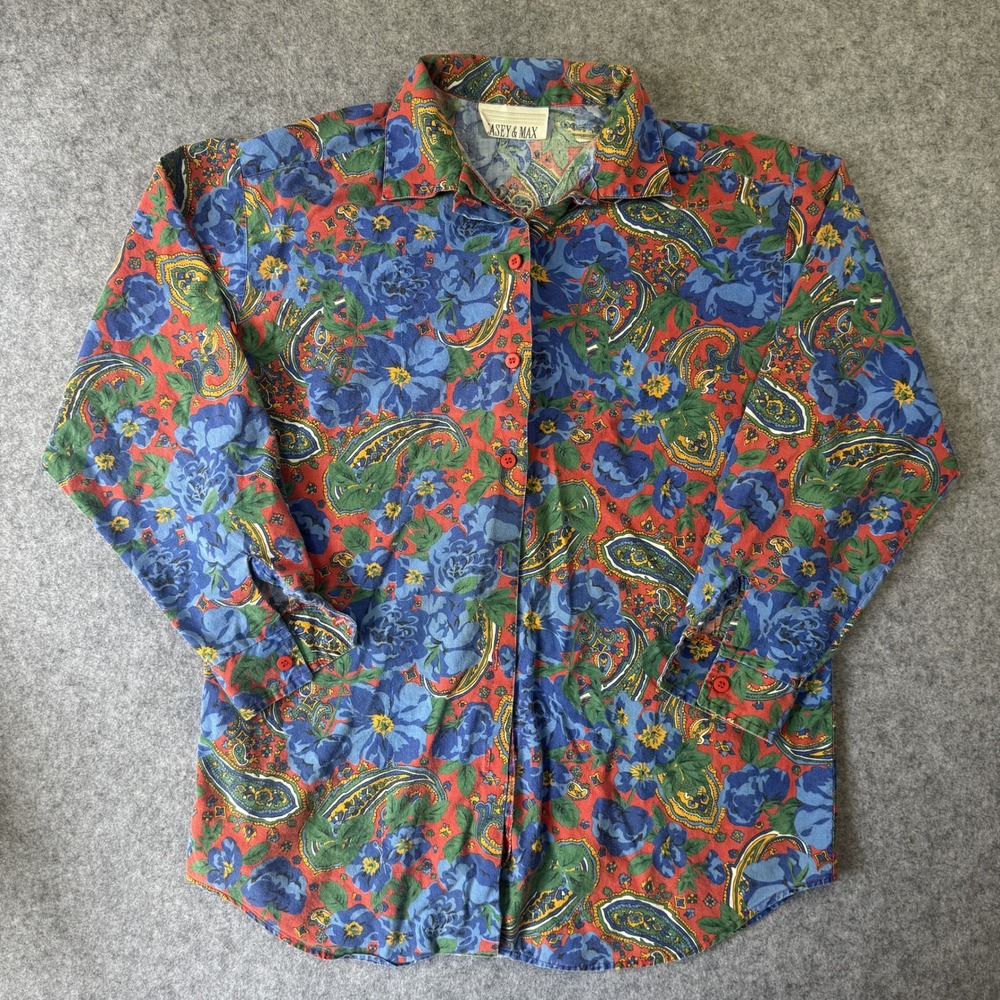 Casey & Max Vintage Style Button Down Large Multicolor Floral Paisley Cotton